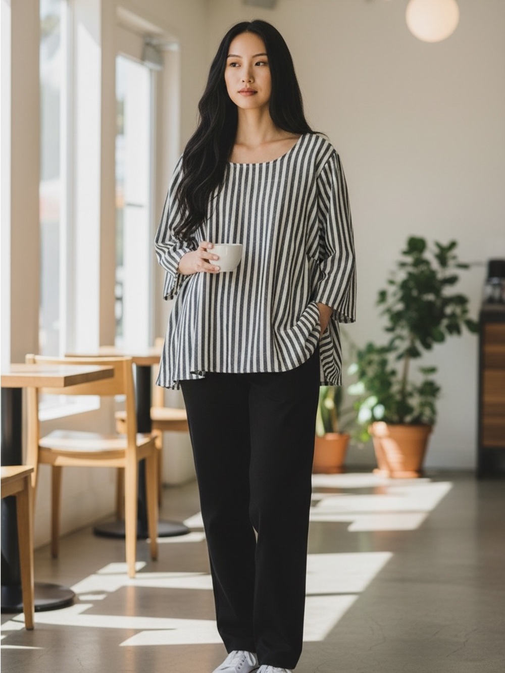 Relaxed Striped Tunic Black/White 3X